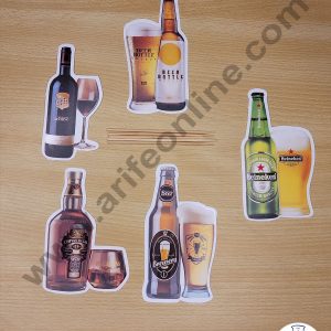 Cake Decor 5 pcs Beer Bottles Theme Paper Topper For Cake And Cupcake