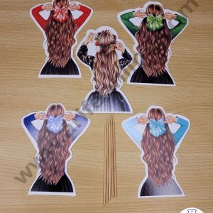 Cake Decor 5 pcs Girl with Bow Theme Paper Topper For Cake And Cupcake