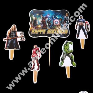 Cake Decor 5 pcs Happy Birthday Avengers Theme Paper Topper For Cake And Cupcake