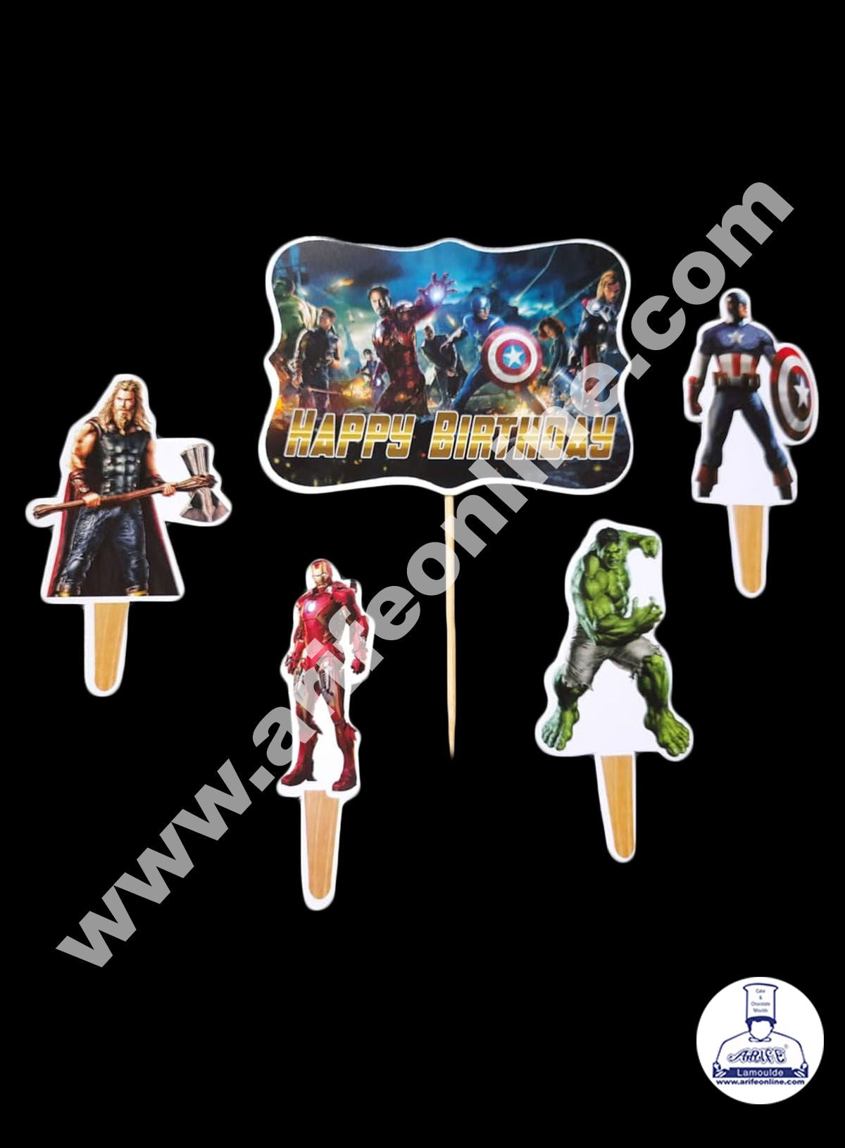 Cake Decor 5 pcs Happy Birthday Avengers Theme Paper Topper For Cake And Cupcake