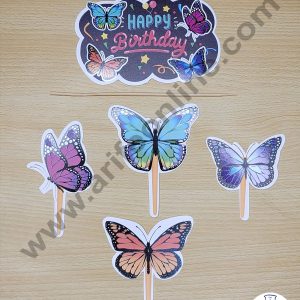 Cake Decor 5 pcs Happy Birthday Butterfly Theme Paper Topper For Cake And Cupcake