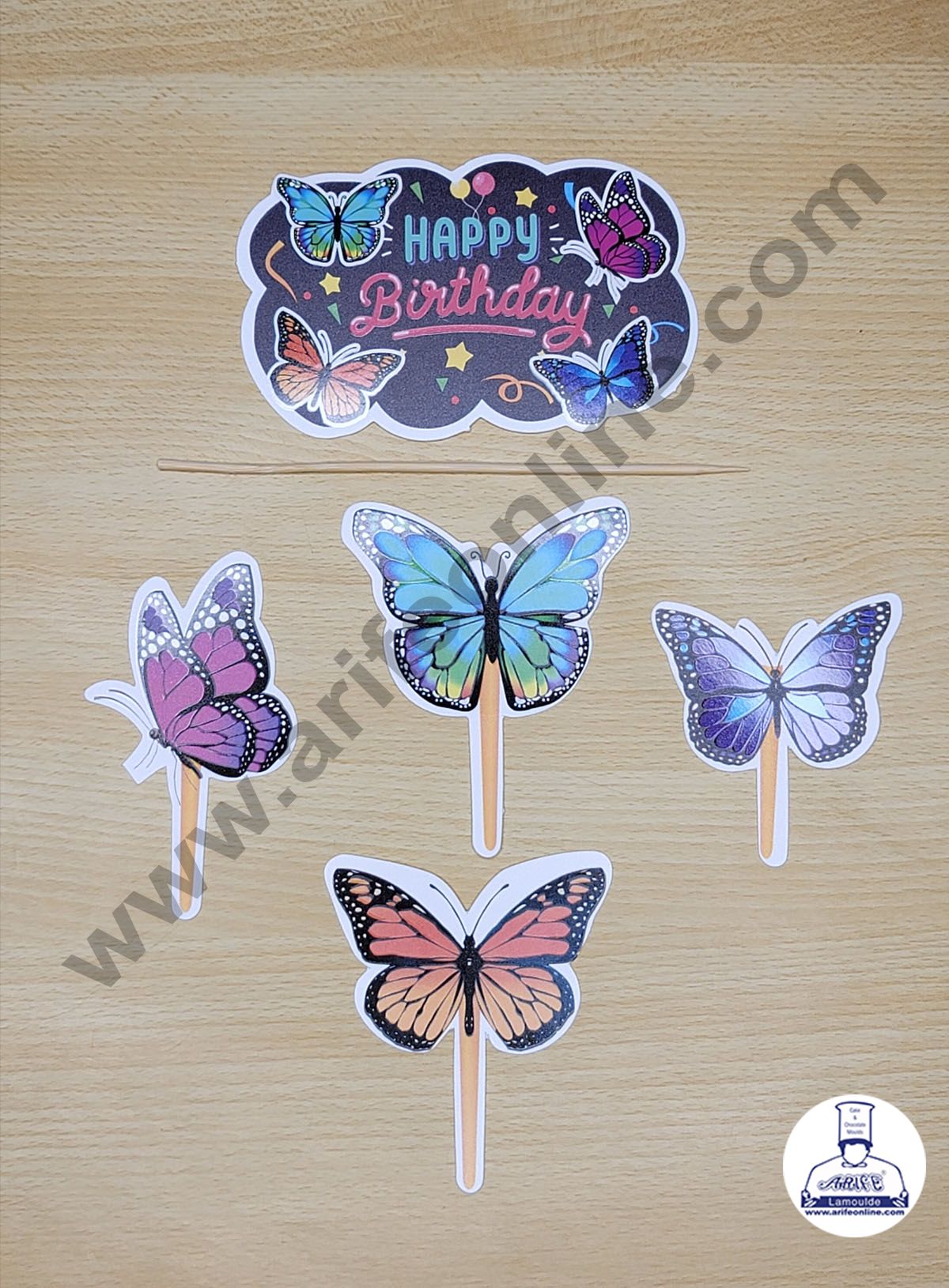 Cake Decor 5 pcs Happy Birthday Butterfly Theme Paper Topper For Cake And Cupcake