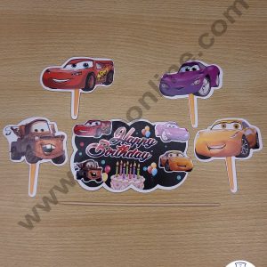 Cake Decor 5 pcs Happy Birthday Cars Theme Paper Topper For Cake And Cupcake