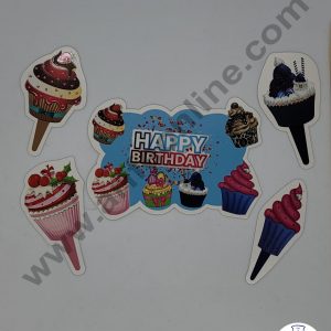 Cake Decor 5 pcs Happy Birthday Cupcake Theme Paper Topper For Cake And Cupcake