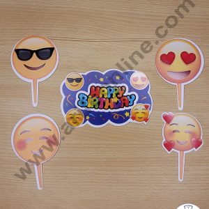 Cake Decor 5 pcs Happy Birthday Emoji Theme Paper Topper For Cake And Cupcake
