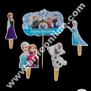 Cake Decor 5 pcs Happy Birthday Frozen Theme Paper Topper For Cake And Cupcake