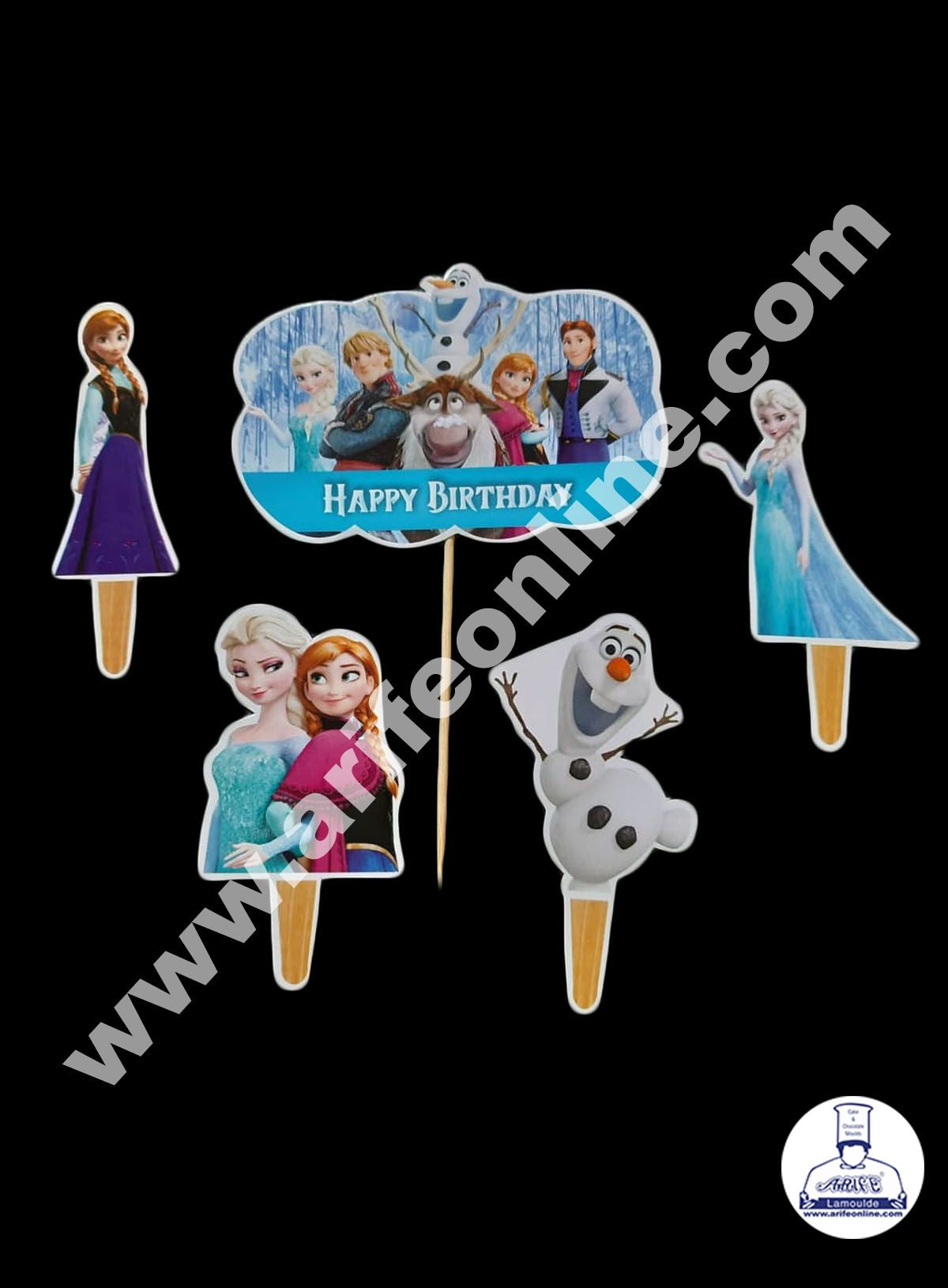 Cake Decor 5 pcs Happy Birthday Frozen Theme Paper Topper For Cake And Cupcake