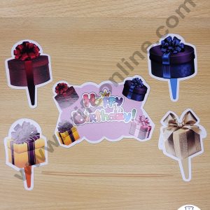 Cake Decor 5 pcs Happy Birthday Gift Box Theme Paper Topper For Cake And Cupcake