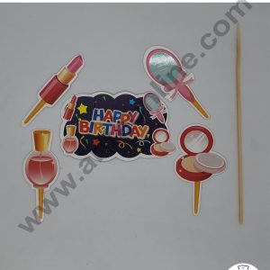 Cake Decor 5 pcs Happy Birthday Makeup Kit Theme Paper Topper For Cake And Cupcake