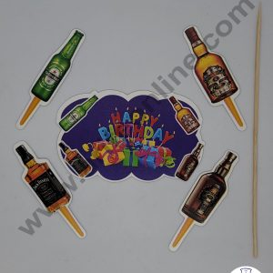 Cake Decor 5 pcs Happy Birthday Small Beer Bottle Theme Paper Topper For Cake And Cupcake