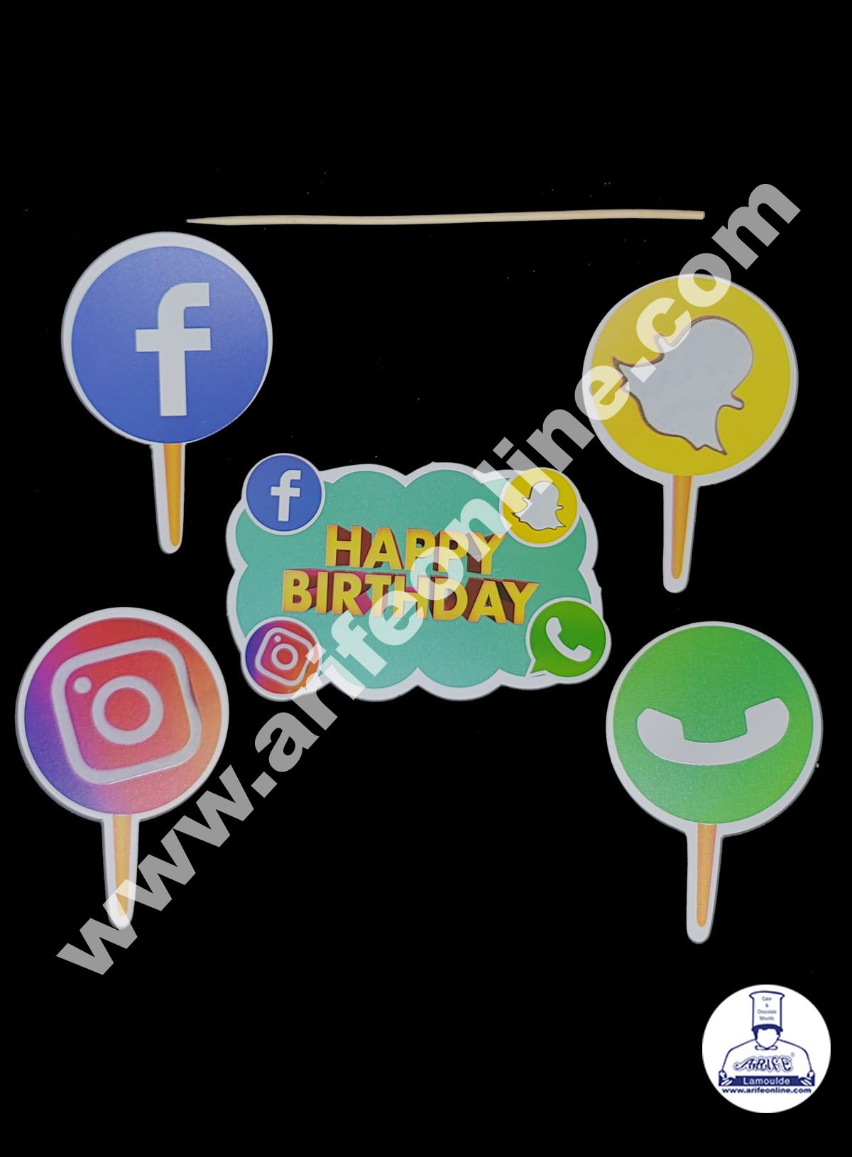 Cake Decor 5 pcs Happy Birthday Social Media Theme Paper Topper For Cake And Cupcake