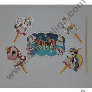 Cake Decor 5 pcs Happy Birthday Unicorn Theme Paper Topper For Cake And Cupcake