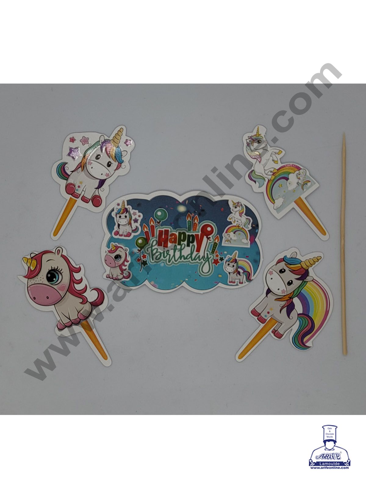 Cake Decor 5 pcs Happy Birthday Unicorn Theme Paper Topper For Cake And Cupcake