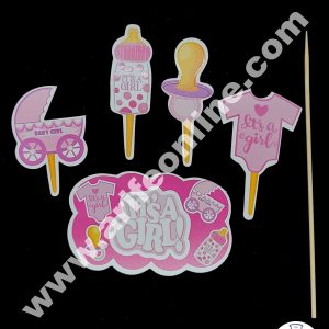 Cake Decor 5 pcs Its A Girl Theme Paper Topper For Cake And Cupcake