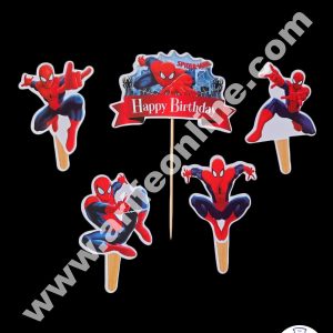 Cake Decor 5 pcs Happy Birthday Spiderman Theme Paper Topper For Cake And Cupcake