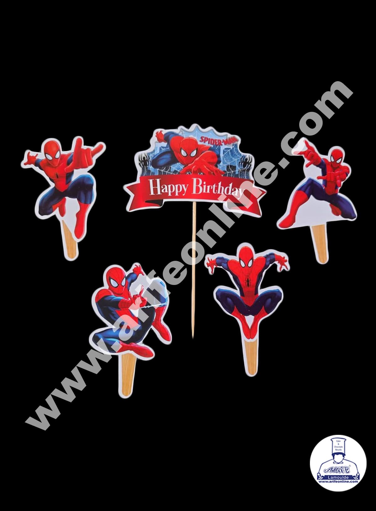 Cake Decor 5 pcs Happy Birthday Spiderman Theme Paper Topper For Cake And Cupcake