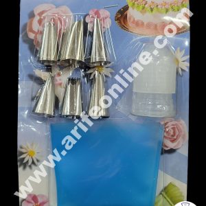 Cake Decor  6 Pc Medium Nozzle, 1 Big Coupler & Piping Bag Set Pastry Tips Cupcake Cake Decorating Nozzle