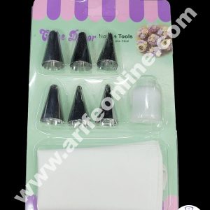Cake Decor 6 Pc Nozzle, 1 Coupler & Piping Bag Set Pastry Tips Cupcake Cake Decorating Nozzle