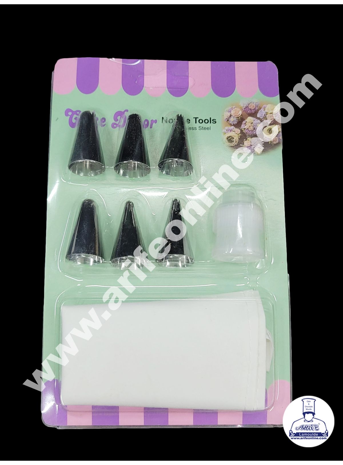 Cake Decor 6 Pc Nozzle, 1 Coupler & Piping Bag Set Pastry Tips Cupcake Cake Decorating Nozzle