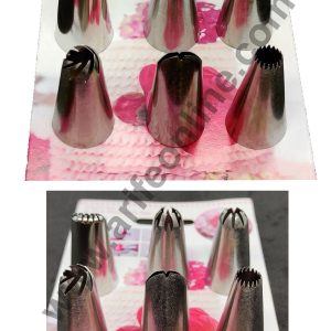 Cake Decor 6 Pcs Cake Decorating Medium Nozzle Set For Frosting Icing Piping Bag Tips With Steel Nozzles. Reusable & Washable.
