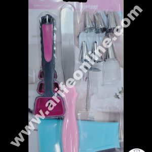 Cake Decor 6 Pcs Nozzle, 1 Coupler, 1 Rose Nail, 1 Piping Bag, 1 Palette Knife & 4 Measuring Spoons Set Pastry Tips Cupcake Cake Decorating Nozzle