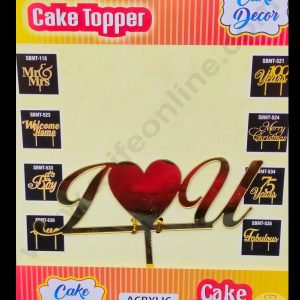 Cake Decor 6 inch Acrylic Finishing Cake Topper - I Love U (SBMT-844)