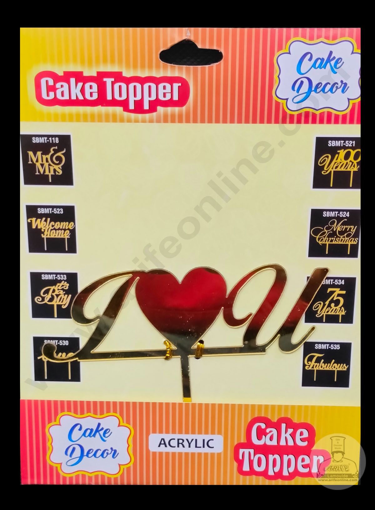 Cake Decor 6 inch Acrylic Finishing Cake Topper - I Love U (SBMT-844)