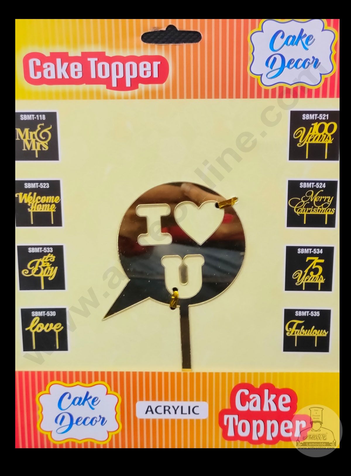 Cake Decor 6 inch Acrylic Finishing Cake Topper - Round I Love U (SBMT-845)