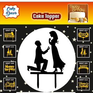 Cake Decor Mirror Finishing Acrylic Black Cake Topper Proposing Couples with Ring