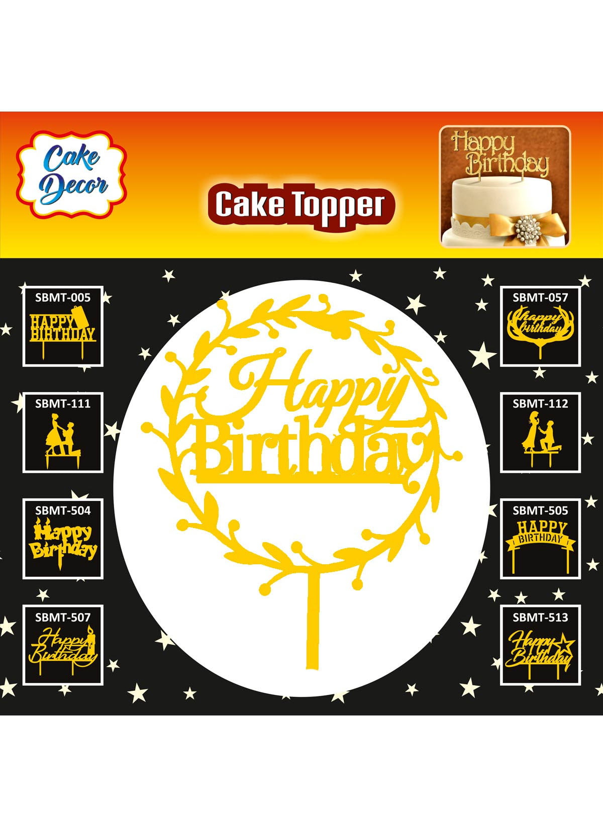 Cake Decor Mirror Finishing Acrylic Cake Topper Happy Birthday Round