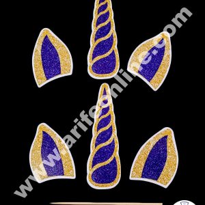 Cake Decor 6 pcs Blue Unicorn Ear And Horn Paper Topper For Cake And Cupcake