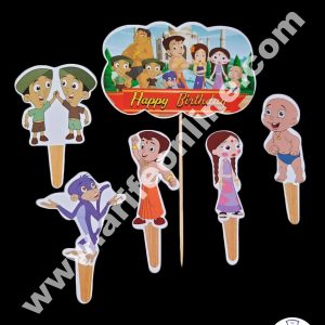 Cake Decor 6 pcs Happy Birthday Chota Bheem Theme Paper Topper For Cake And Cupcake
