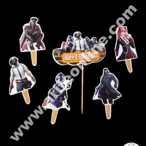Cake Decor 6 pcs Happy Birthday PUBG Theme Paper Topper For Cake And Cupcake