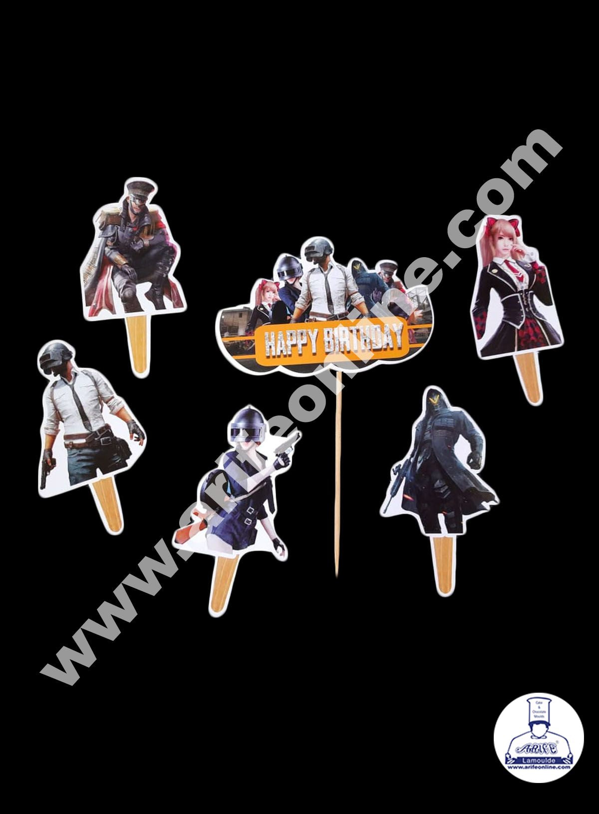 Cake Decor 6 pcs Happy Birthday PUBG Theme Paper Topper For Cake And Cupcake