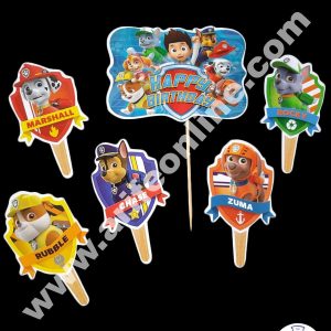 Cake Decor 6 pcs Happy Birthday Paw Petrol Theme Paper Topper For Cake And Cupcake