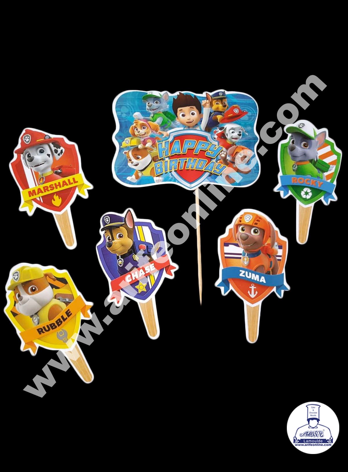 Cake Decor 6 pcs Happy Birthday Paw Petrol Theme Paper Topper For Cake And Cupcake