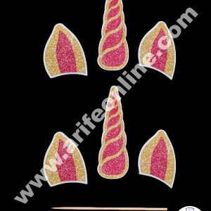 Cake Decor 6 pcs Red Unicorn Ear And Horn Paper Topper For Cake And Cupcake