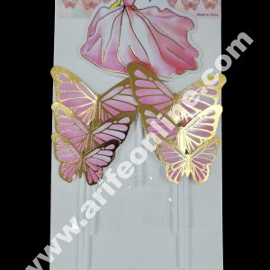 Cake Decor 7 pcs Butterfly and Girl Paper Topper For Cake And Cupcake - Pink