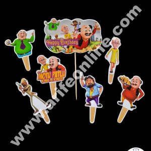 Cake Decor 7 pcs Happy Birthday Motu Patlu Theme Paper Topper For Cake And Cupcake