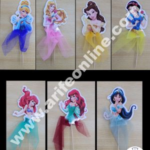 Cake Decor 7 pcs Princess with Net Frock Paper Topper For Cake And Cupcake