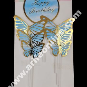 Cake Decor 7 pcs Round Happy Birthday and Butterfly Paper Topper For Cake And Cupcake - Blue