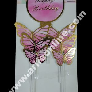 Cake Decor 7 pcs Round Happy Birthday and Butterfly Paper Topper For Cake And Cupcake - Pink