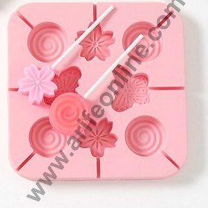 Cake Decor 8 Cavity Silicone Lollipop Mould Butterfly Flower Frill Round Silicon Jelly Candy Moulds
