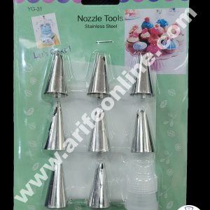 Cake Decor 8 Pcs Nozzle With 1 Coupler & 1 Piping Bag Set Pastry Tips Cupcake Cake Decorating Nozzle