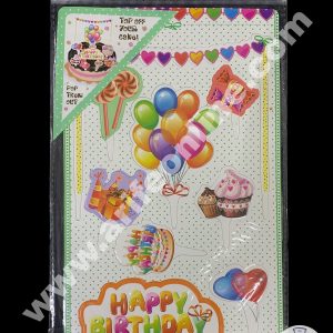 Cake Decor 9 pcs New Design Happy Birthday Theme Cardboard Topper For Cake And Cupcake