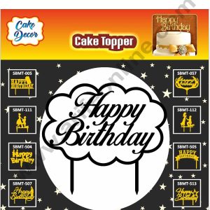 Cake Decor Acrylic Finishing Black Cake Topper Happy Birthday with Cloud Shape