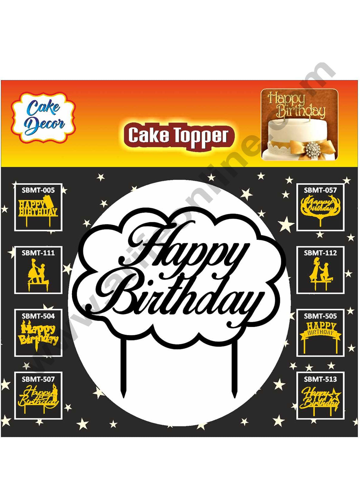 Cake Decor Acrylic Finishing Black Cake Topper Happy Birthday with Cloud Shape