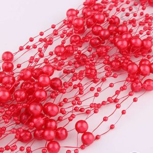 Cake Decor™ Red Artificial Pearls String Beads Chain Garland Flowers Wedding Christmas Party Decoration 3mm 8mm Beads (SBBD-12)