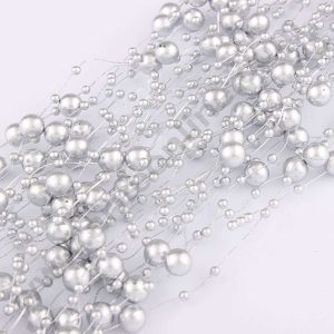 Cake Decor™ Silver Artificial Pearls String Beads Chain Garland Flowers Wedding Christmas Party Decoration 3mm 8mm Beads (SBBD-03)