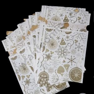 Cake Decor Big Dark Gold & White Christmas Snowflakes Plastic Drawstring Bag Treat With Ribbon (10 pc)